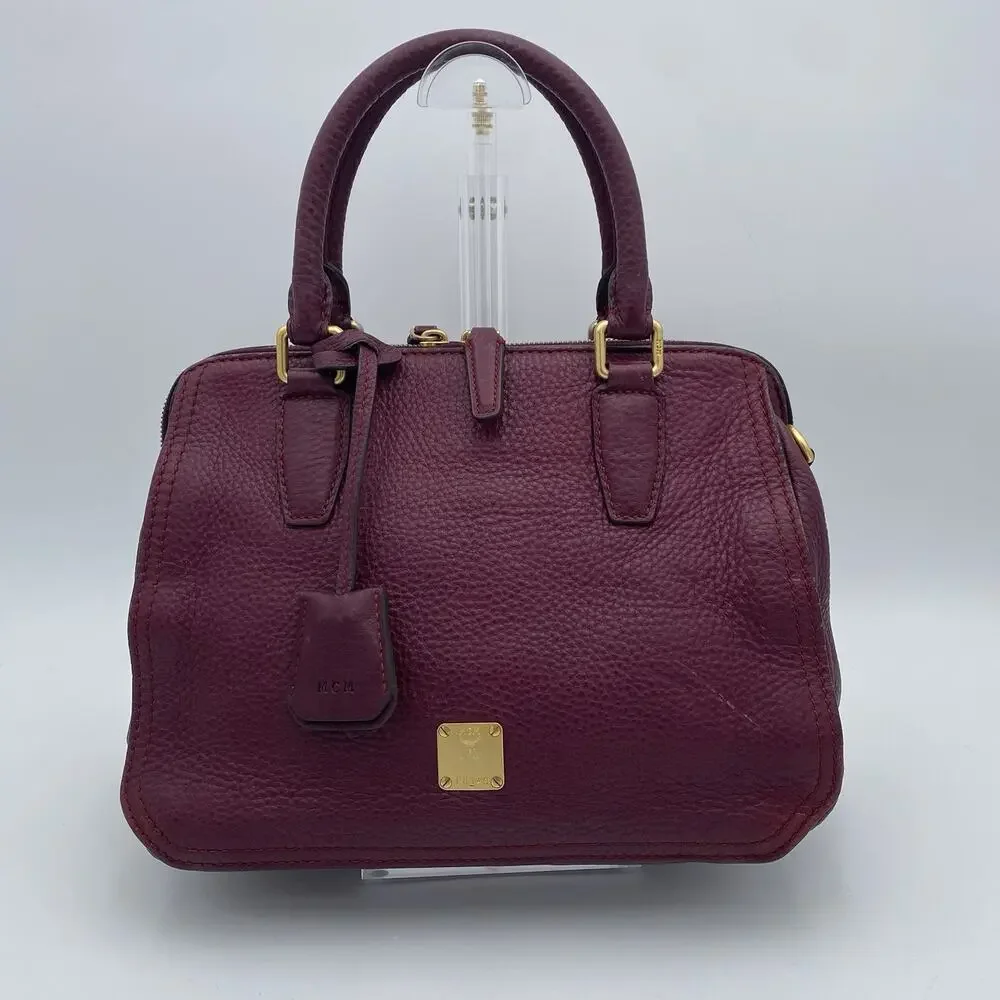 MCM Leather Satchel Burgundy Handbag Vintage Crossbody Tote Travel Purse Germany